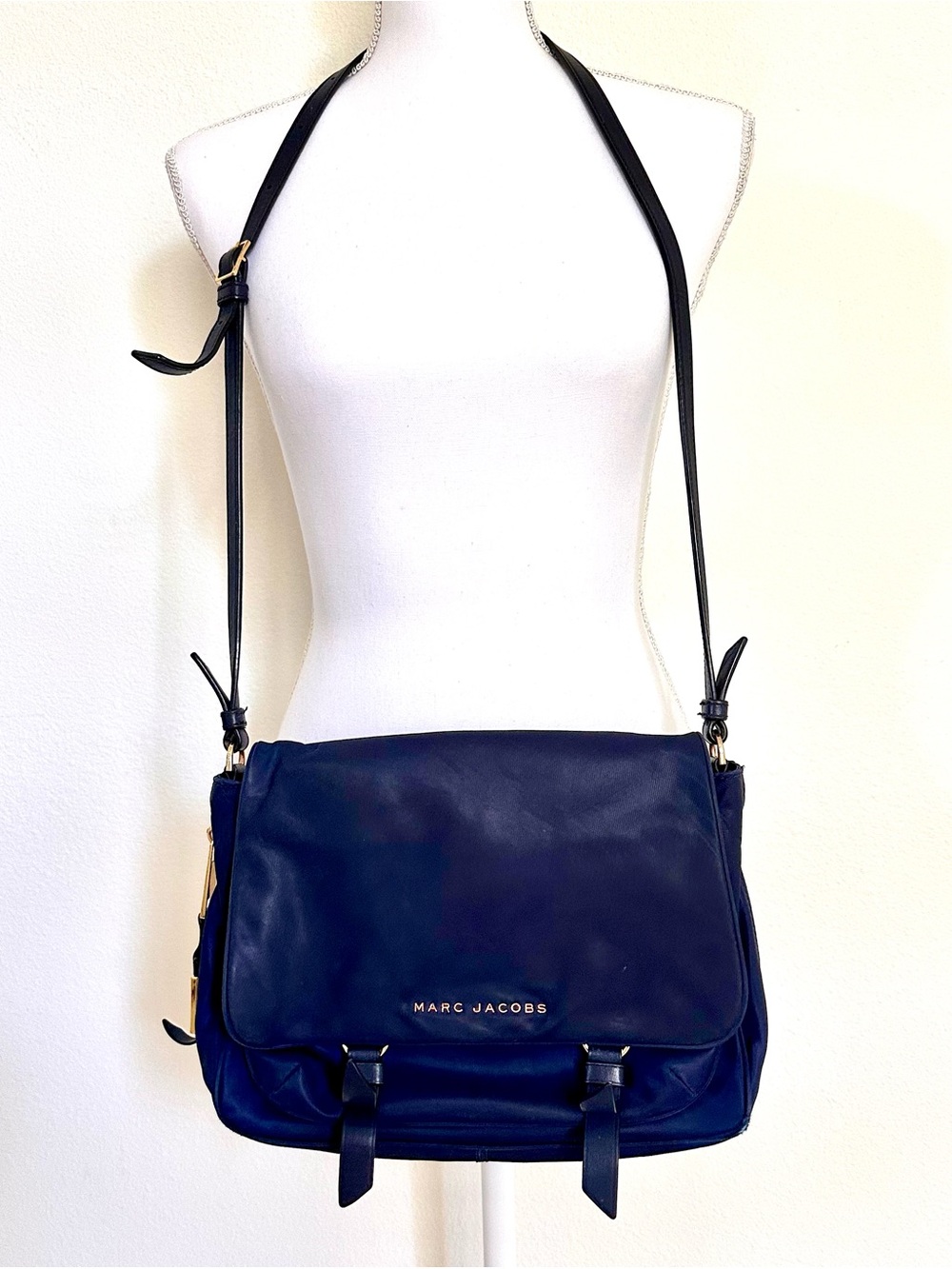 Marc Jacobs Nylon and Leather Trim Convertible Crossbody Bag Navy Blue